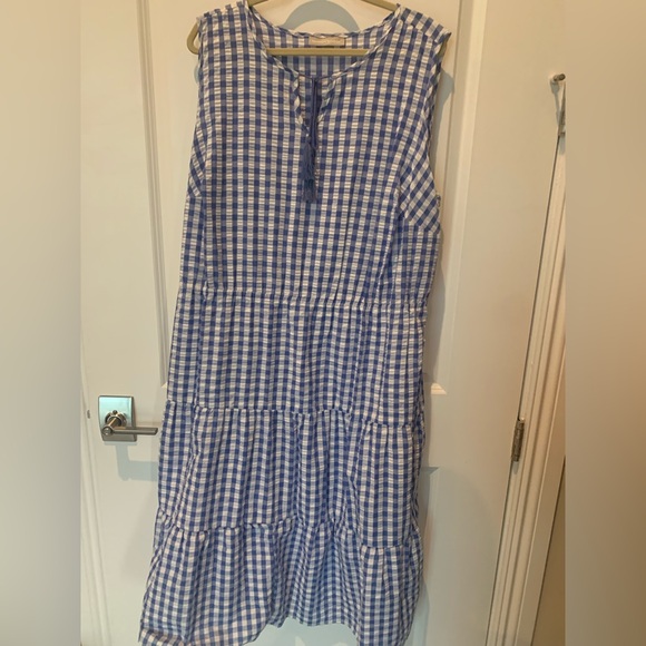 Woman Within Dresses & Skirts - Blue and White Searsucket Sundress